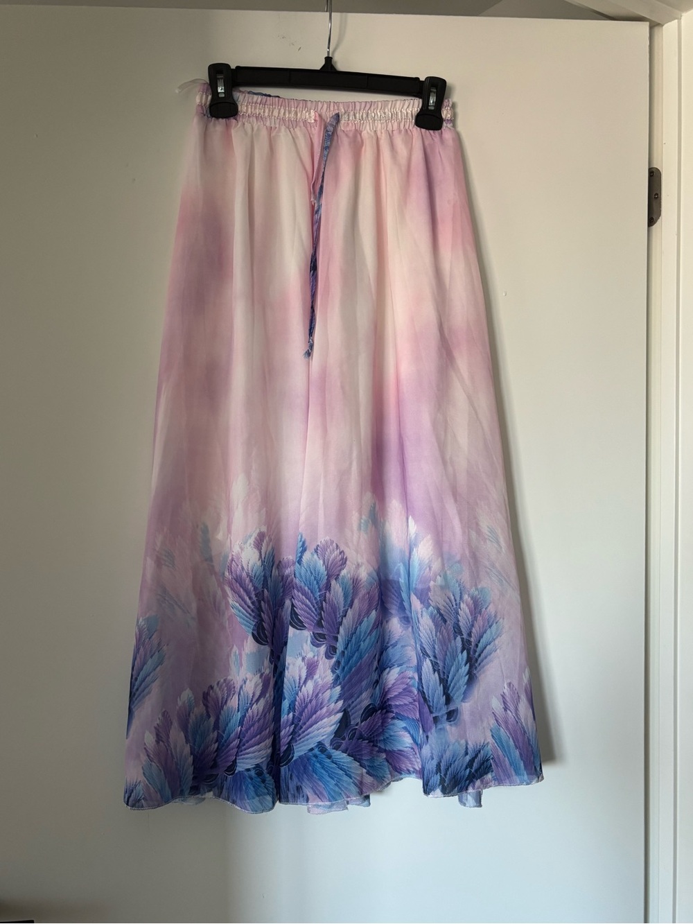 Women's Pastel Lavender Ombre Maxi Skirt with Blue Floral Hem
